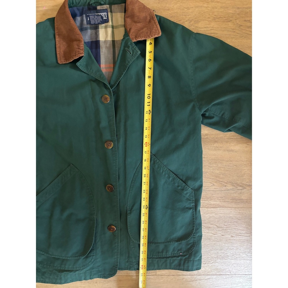 Lands End Mens Barn Jacket Forest Green Cotton Canvas Plaid Lined Chore Coat L - Picture 7 of 11